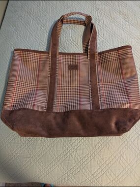 Lauren Ralph Lauren Brown Plaid Suede Tote
